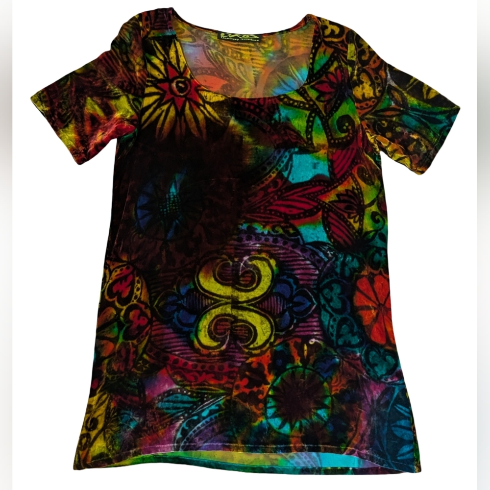 Darbury Stenderu Hand Printed Silk Velour Tunic Top, OOAK, Art To Wear, Medium